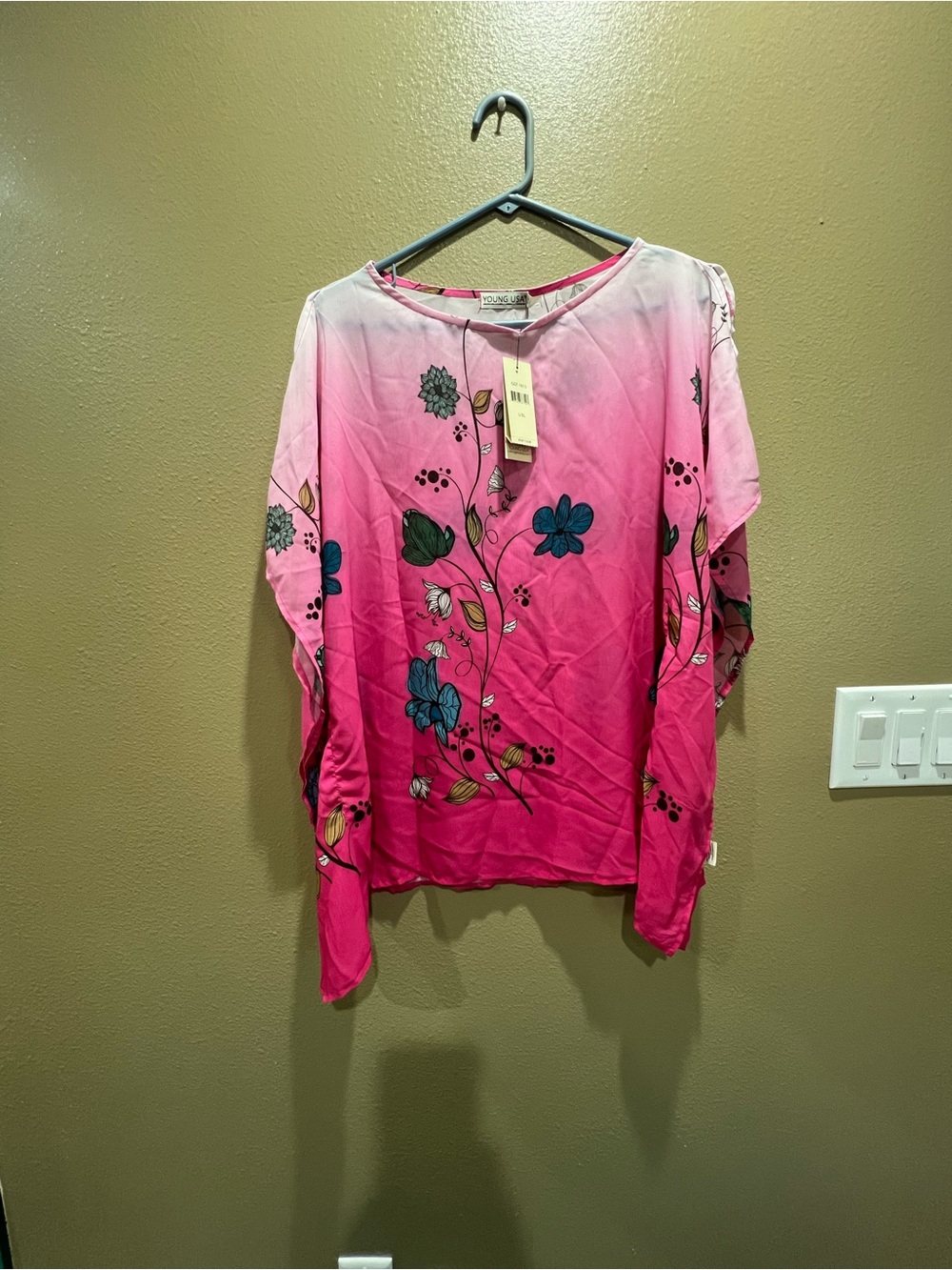 Floral Ombre Pink Women's Blouse for cover Beach top size L aXL